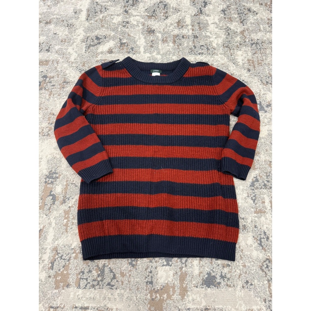 J.Crew Womens XS 100% Merino Wool Striped Sweater Navy Blue Rust Orange 1581